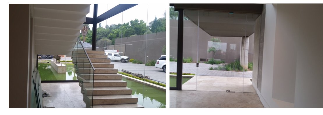 Modern staircase and glass entryway built by Bande Properties